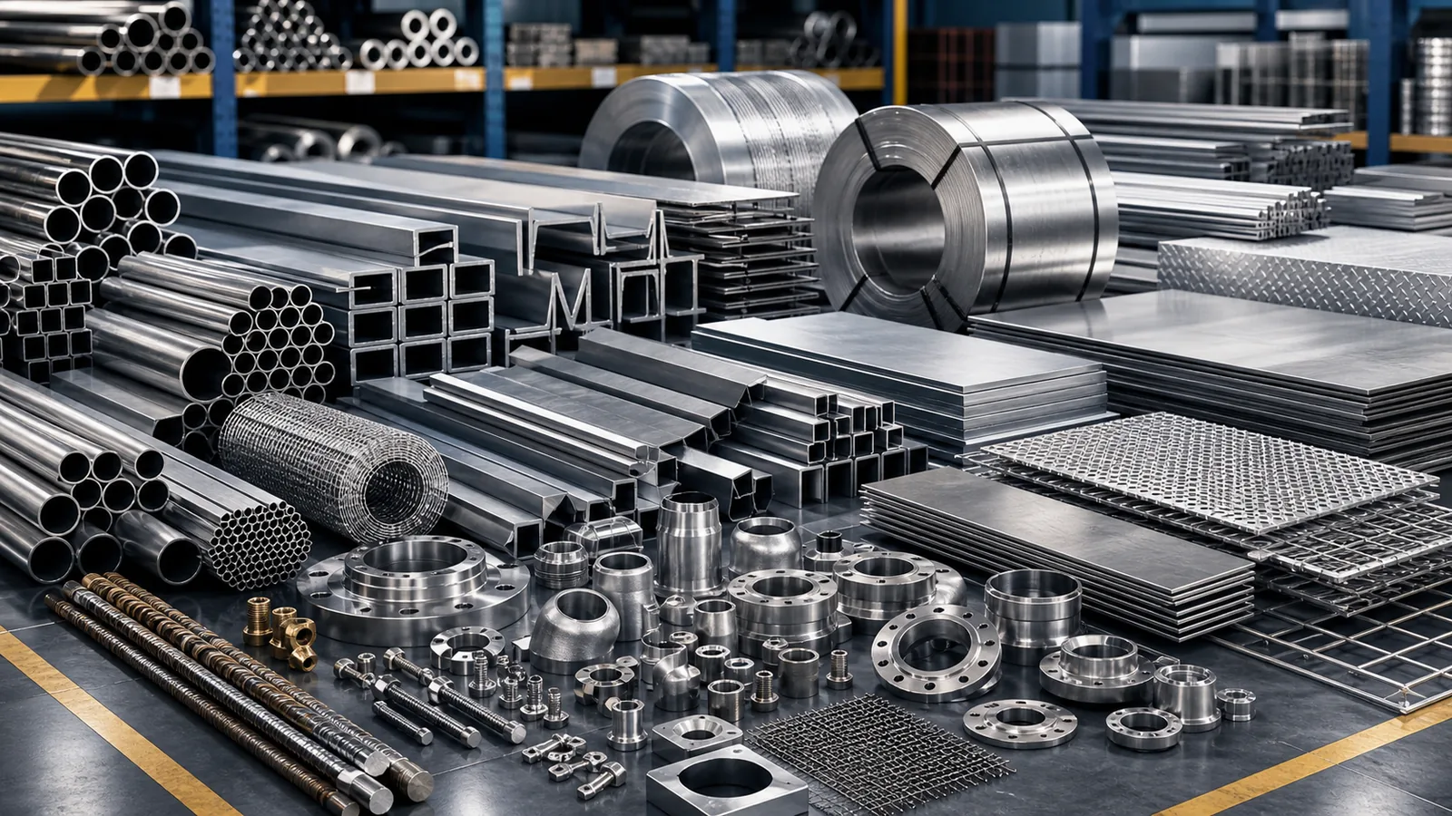 Industrial metal product forms including pipes sheets coils fittings and channels