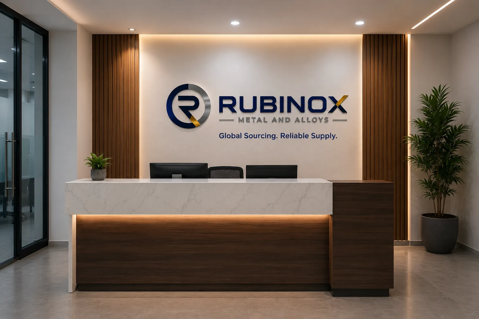 Rubinox Metal and Alloys office reception with name board
